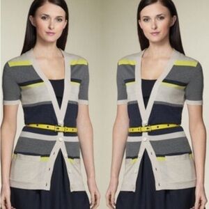 Theory Gwyneth Cardigan New Sovereign Short Sleeves Wool Striped Size Large
